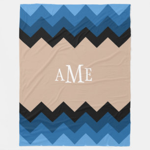 Blue Ombre Chevrons Monogram Fleece Blanket Deken