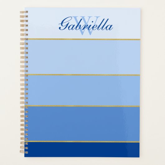 Blue Ombre Color Block Personalized Planner (Voorkant)
