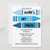 Blue Ombre Crayons Art verjaardagsfeestje uitnodig Kaart (Voorkant)
