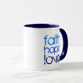 Blue Ombre Distress Font Faith Hope and Love Mok (Voorkant rechts)