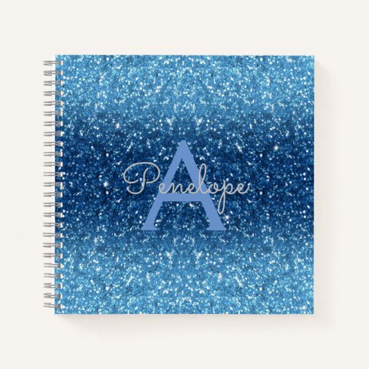 Blue Ombre Glitter en Monogram Recipe Notitieboek (Voorkant)