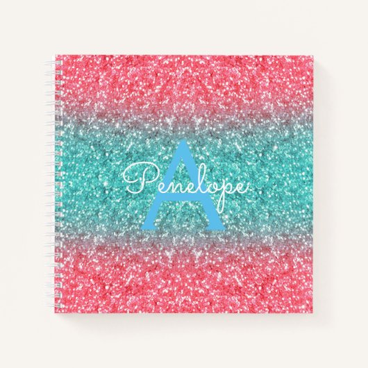 Blue Ombre Glitter en Monogram Recipe Notitieboek (Voorkant)