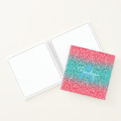 Blue Ombre Glitter en Monogram Sketchbook Notitieboek (Binnen)