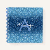 Blue Ombre Glitter en Monogram Sketchbook Notitieboek (Voorkant)