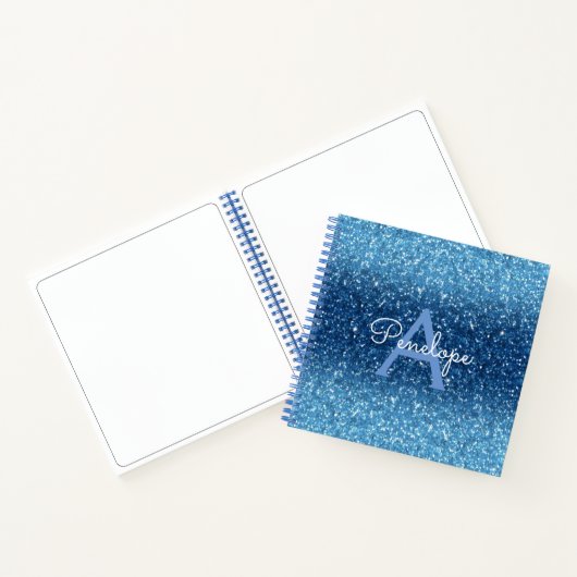 Blue Ombre Glitter en Monogram Sketchbook Notitieboek (Binnen)