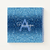 Blue Ombre Glitter en Monogram Sketchbook Notitieboek (Achterkant)