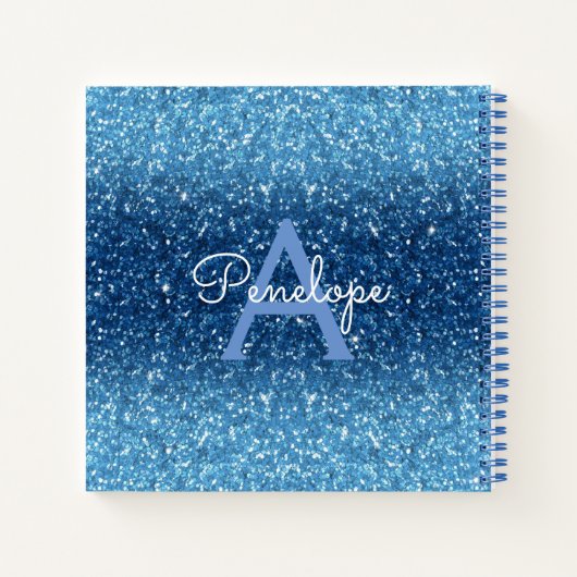 Blue Ombre Glitter en Monogram Sketchbook Notitieboek (Achterkant)