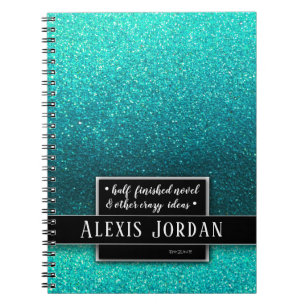 Blue Ombre Glitter Sparkles Black White Monogram Notitieboek