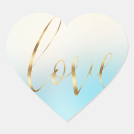 Blue Ombre Gold Love Hart Sticker