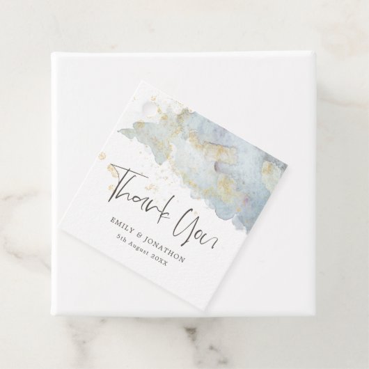 Blue Ombre Gold Modern Script Name message bruilof Bedankjes Labels (In situ)