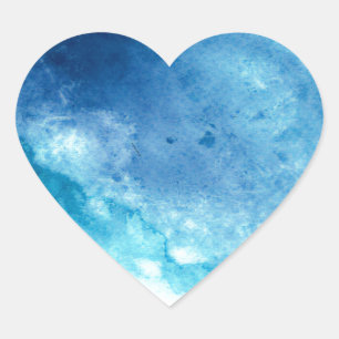 Blue Ombre Inkblot Splatter Waterverf Patroon Hart Sticker