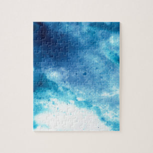 Blue Ombre Inkblot Splatter Waterverf Patroon Legpuzzel