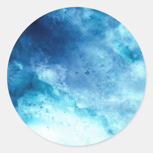 Blue Ombre Inkblot Splatter Waterverf Patroon Ronde Sticker (Voorkant)