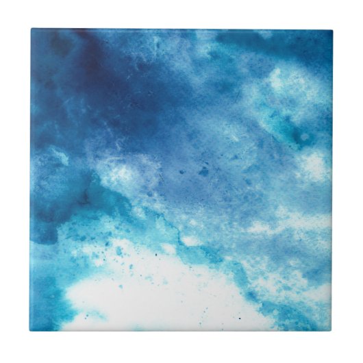 Blue Ombre Inkblot Splatter Waterverf Patroon Tegeltje (Voorkant)