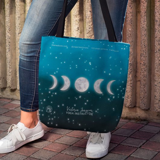 Blue ombre moons star Yoga instructeur leraar Tote Bag