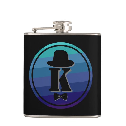 Blue Ombre Name Initiaal Monogram voor mannen Heupfles (Voorkant)