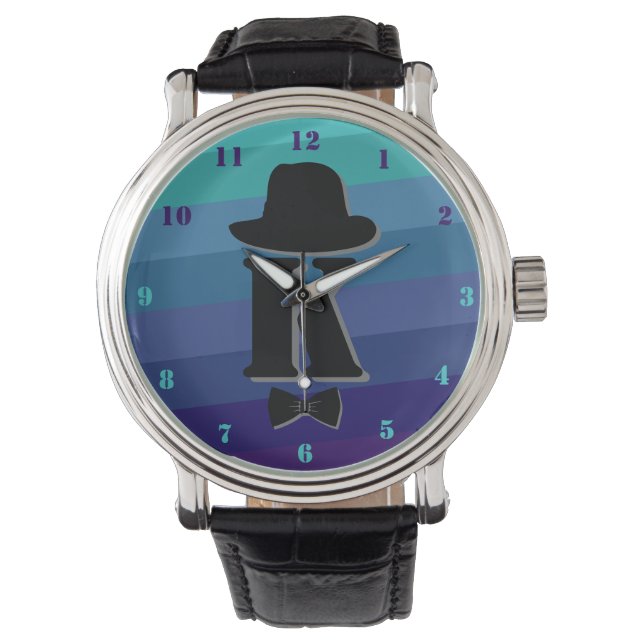 Blue Ombre Name Initiaal Monogram voor mannen Horloge (Voorkant)