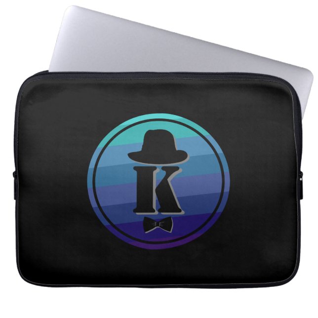 Blue Ombre Name Initiaal Monogram voor mannen Laptop Sleeve (Voorkant)