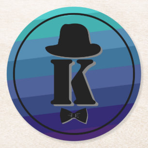 Blue Ombre Name Initiaal Monogram voor mannen Ronde Kartonnen Onderzetter