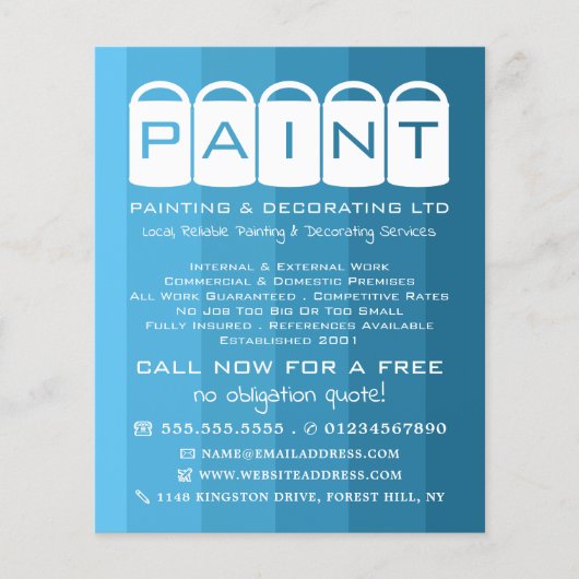 Blue Ombre, Paint Buckets, Painter & Decorator Flyer (Voorkant)