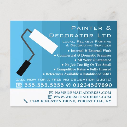 Blue Ombre & Paint Roller, Painter & Decorator Flyer (Voorkant)