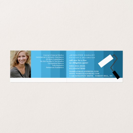 Blue Ombre & Paint Roller, Painter & Decorator Visitekaartje (Binnenkant ongevouwen)
