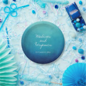Blue Ombre Personalized Wedding Cake Borden Papieren Bordje (Feest)
