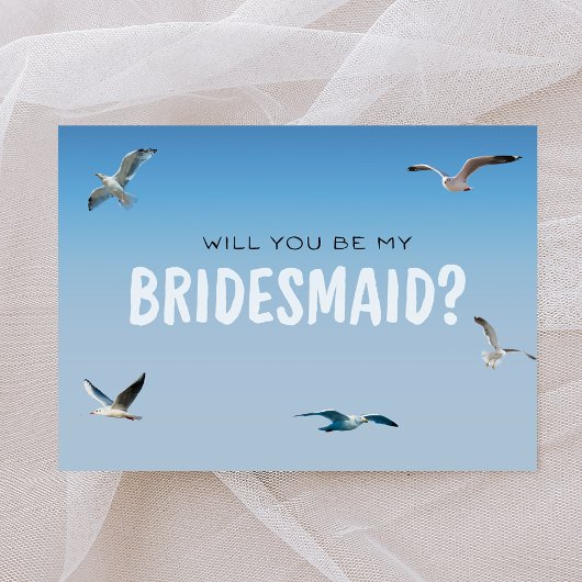 Blue Ombre Seagulls Coastal Bridesmaid Voorstel Kaart