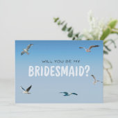 Blue Ombre Seagulls Coastal Bridesmaid Voorstel Kaart (Staand voorkant)