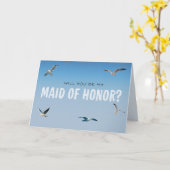 Blue Ombre Seagulls Coastal Maid of Honor Kaart (Gele Bloem)
