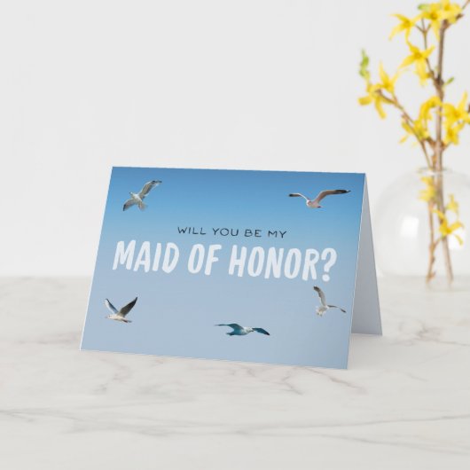 Blue Ombre Seagulls Coastal Maid of Honor Kaart (Gele Bloem)