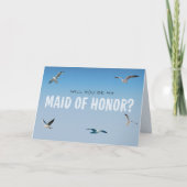Blue Ombre Seagulls Coastal Maid of Honor Kaart (Voorkant)