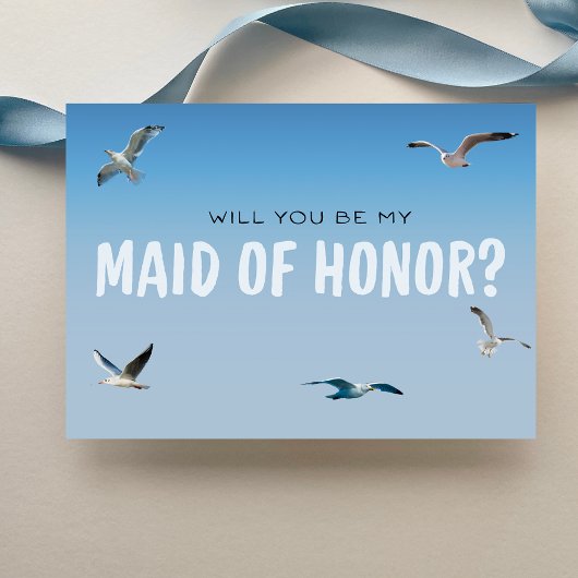 Blue Ombre Seagulls Coastal Maid of Honor Kaart