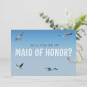 Blue Ombre Seagulls Coastal Maid of Honor Kaart (Staand voorkant)