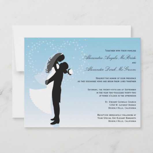 Blue Ombre Silhouette Formal Wedding Invite Kaart (Voorkant)