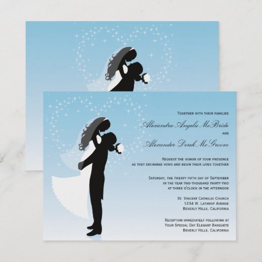 Blue Ombre Silhouette Formal Wedding Invite Kaart (Voorkant / Achterkant)