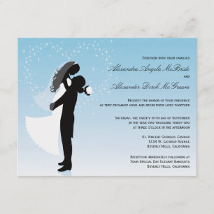 Blue Ombre Silhouette Formal Wedding Invite Kaart