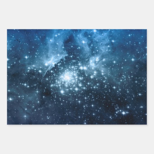 Blue Ombre Sparkly Stars Celestial Mix Inpakpapier Vel (Voorkant 3)