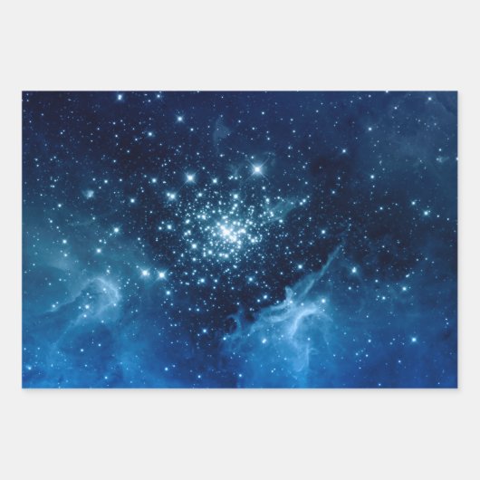 Blue Ombre Sparkly Stars Celestial Mix Inpakpapier Vel (Voorkant 2)