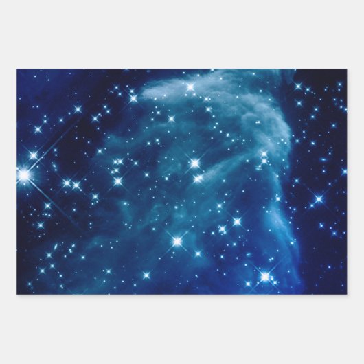 Blue Ombre Sparkly Stars Celestial Mix Inpakpapier Vel (Voorkant)