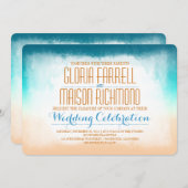 Blue ombre strand bruiloft uitnodiging (Voorkant / Achterkant)