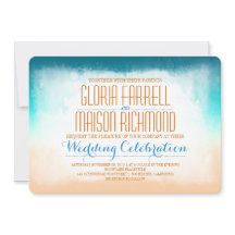 Blue ombre strand bruiloft uitnodiging