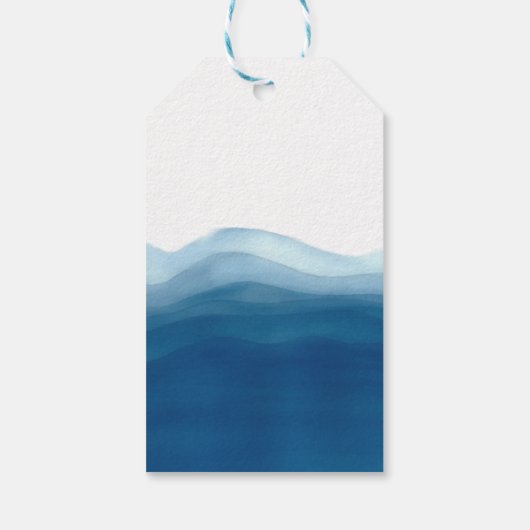 Blue Ombre Waterverf Baby shower Cadeaulabel (Achterkant)