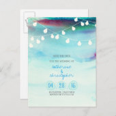 Blue Ombre waterverf Beach Bewaar de datum Aankondigingskaart (Voorkant / Achterkant)