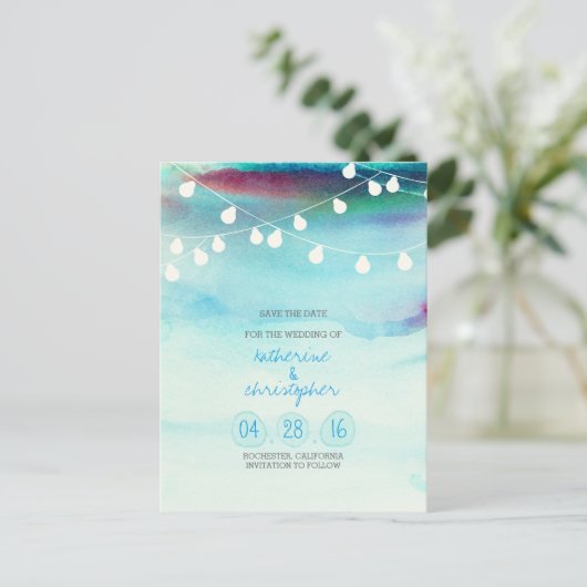 Blue Ombre waterverf Beach Bewaar de datum Aankondigingskaart (Staand voorkant)