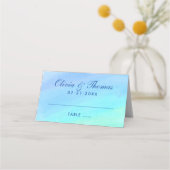 Blue Ombre Waterverf Custom Wedding Monogram Plaatskaartje (Voorkant)