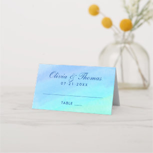 Blue Ombre Waterverf Custom Wedding Monogram Plaatskaartje