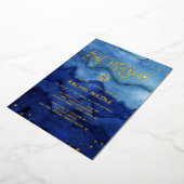 Blue Ombre Waterverf en Gold Bat Mitzvah Folie Uitnodiging (Gedraaid)