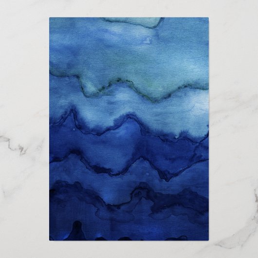 Blue Ombre Waterverf en Gold Bat Mitzvah Folie Uitnodiging (Achterkant)