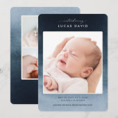 Blue Ombre Waterverf Foto geboorteaankondiging Kaart (Voorkant / Achterkant)